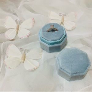 Light Blue Velvet Ring Box Single Double Slot